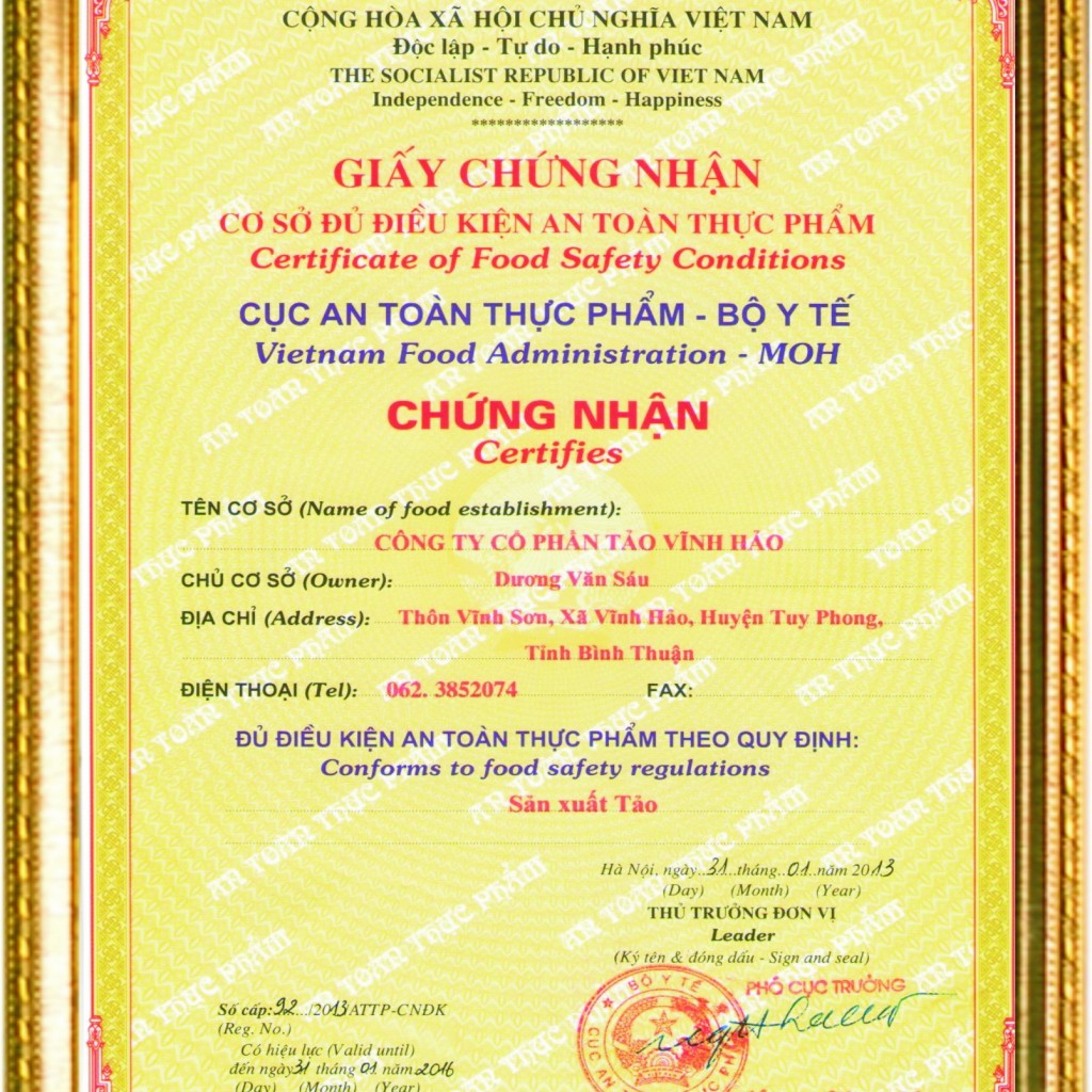 Giấy chứng nhận vệ sinh an toàn thực phẩm là gì?